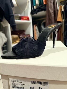 Saint Laurent Romy Feather Slide Stiletto Heel Women's Mule